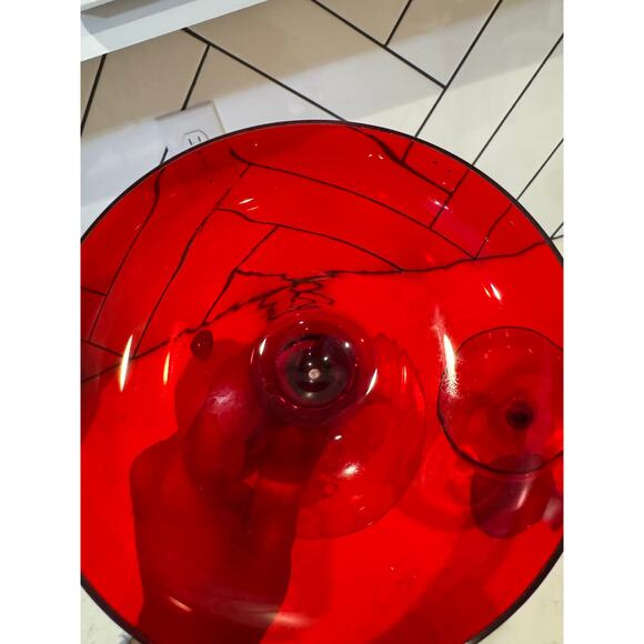 Vintage scroll red frosted glass mini cloches bell jars red stand Christmas rare - Picture 12 of 12